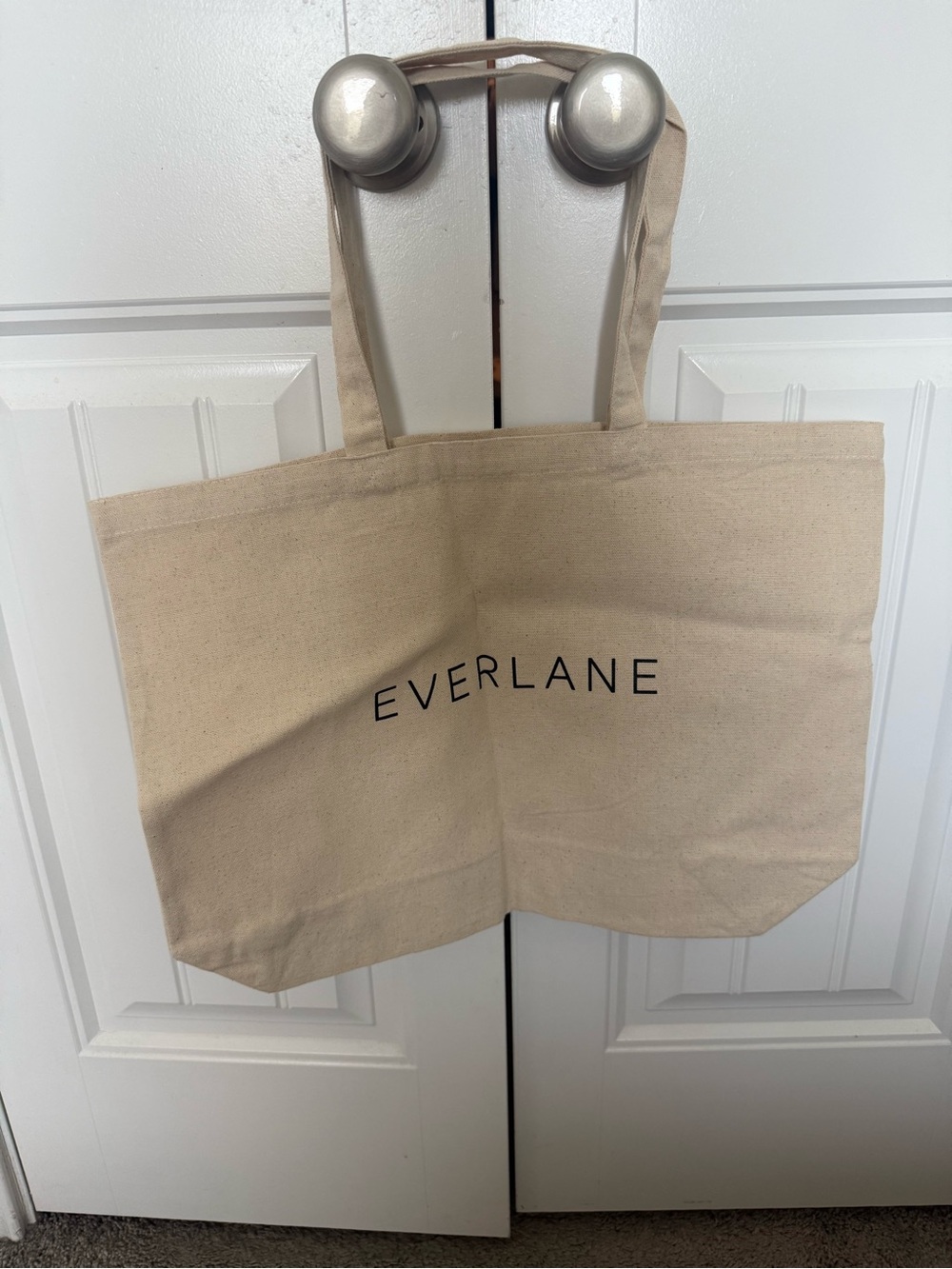 Everlane Beige Canvas Tote with Black Logo